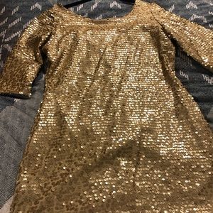 Gold Sequined Fitted Scoop Back Mini Dress